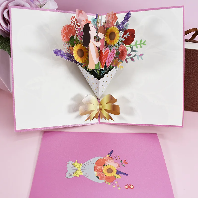 3D PopUp Flower Bouquet Cards Gifts Anniversary PopUp Mom Floral Bouquet Wife Invitation Card Greeting Cards Mothers Day Cards Postcard - Mothers D...
