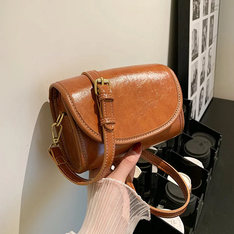 Small Texture Portable Small Square Single Shoulder Crossbody Bag Female Brown - Shop at LoveMi