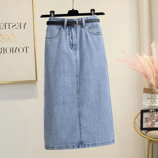 Women's High Waist Skinny Denim Half Skirt Light Blue - Shop at LoveMi