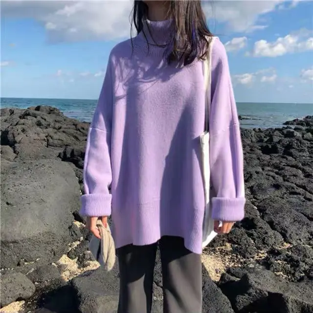Basic Turtleneck Collar Sweater Purple - Shop at LoveMi