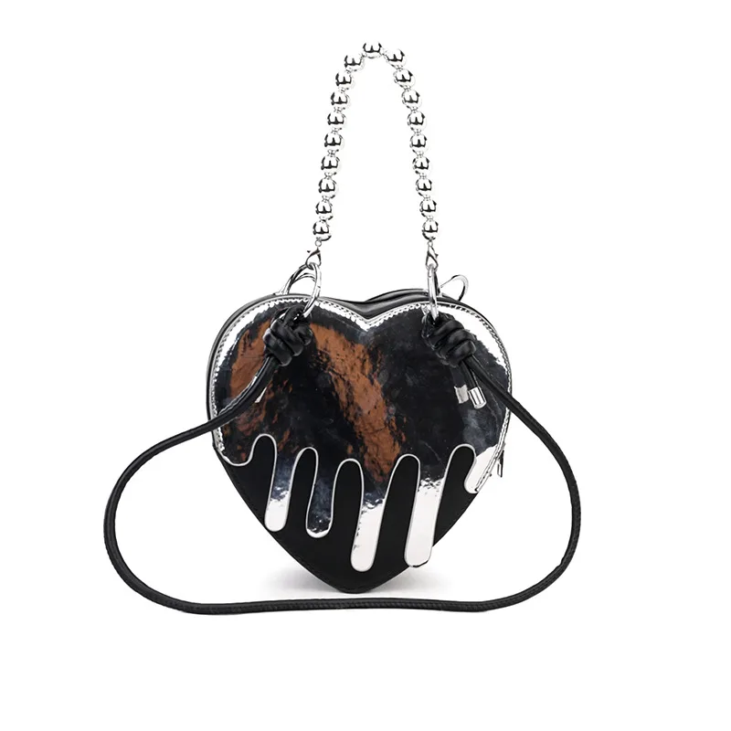 Women's Fashion Heart shaped Chain Shoulder Bag Black - Shop at LoveMi