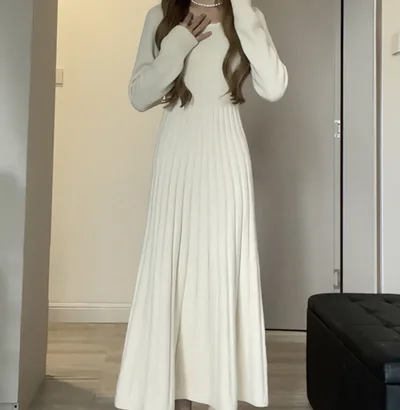 Knitted Leggings Dress Women's Autumn And Winter Sweater Long Skirt Apricot - Shop at LoveMi