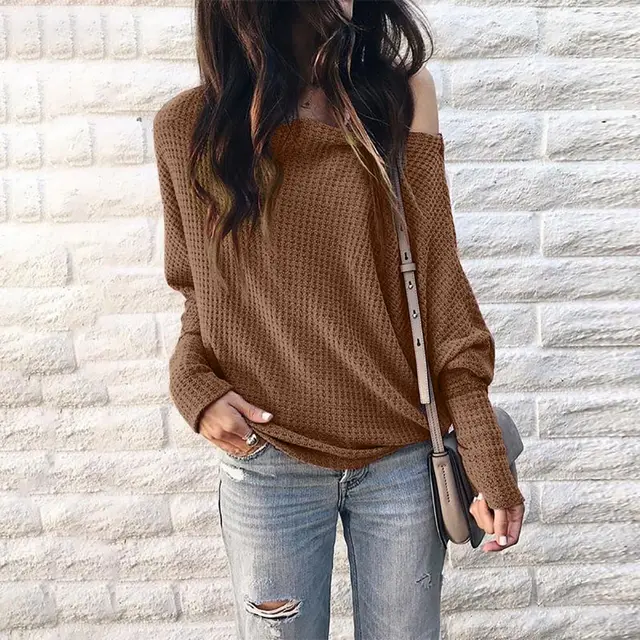 Women's Knitted Long sleeved Shirt Brown - Shop at LoveMi