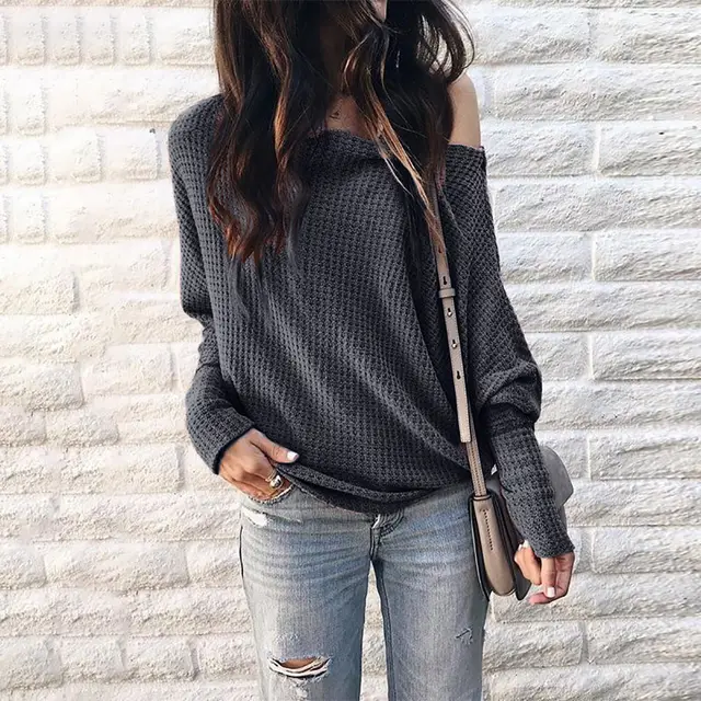 Women's Knitted Long sleeved Shirt Dark Gray - Shop at LoveMi