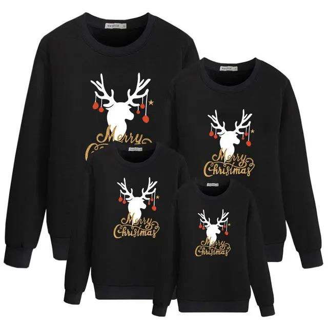 European And American Christmas Family Fashion Leisure Elk Letter Printing Black - Shop at LoveMi
