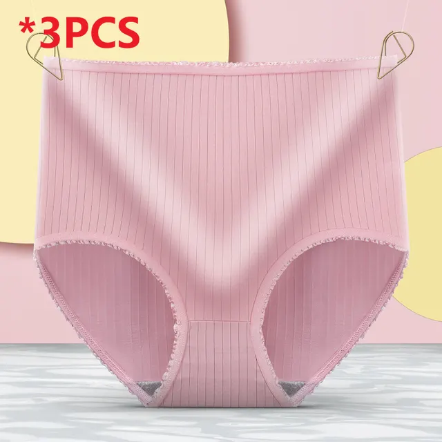 Women's Fashion High Waist Lace Panties Belly Lifting Hip Shaping Pink 3Pcs - Shop at LoveMi