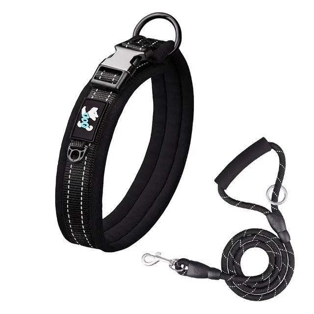 Pet Nylon Reflective Collar Leash Set Black Set - Shop at LoveMi