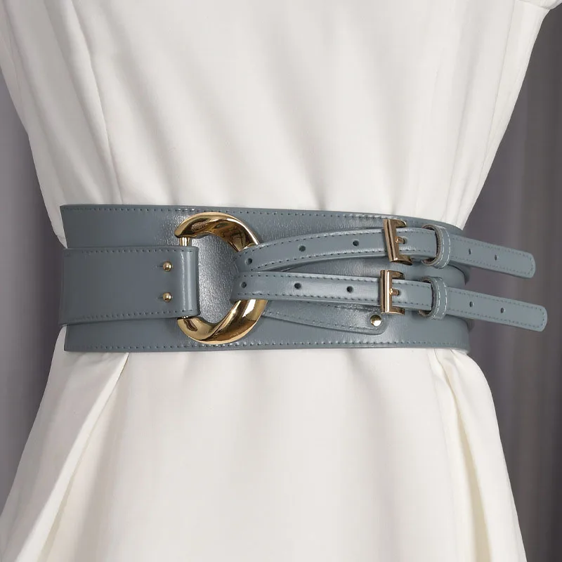 Irregular Leather Waist Seal Women's Decorative Suit Fashion Dress Sweater Bundle Belt Light Blue - Shop at LoveMi