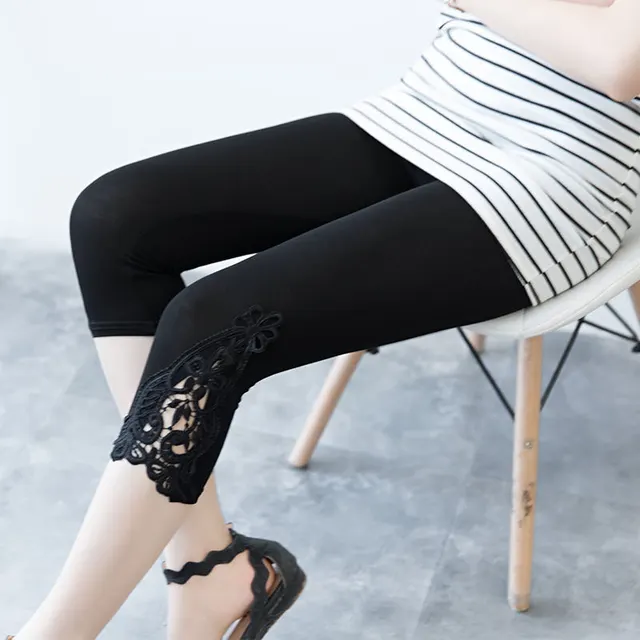 Women's Fashion Lace Stretch Bottoming Pants Black - Shop at LoveMi