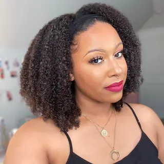 Black Hand Curl Small Curly Tube Binding Twist Fluffy Afro Wig - Black