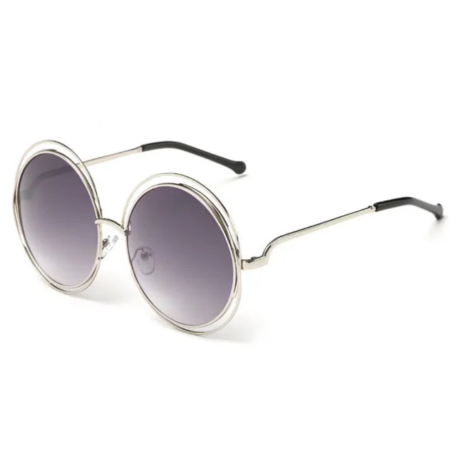 Large Frame Round Frame Women's Sun Glasses True Film Ink Mirror Flat Light Mirror Silver Frame Double Gray - Shop at LoveMi