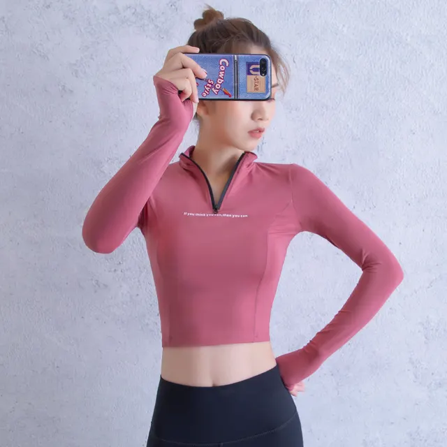 Women's Half zip Fitness Clothes In Autumn And Winter Rose Red - Shop at LoveMi