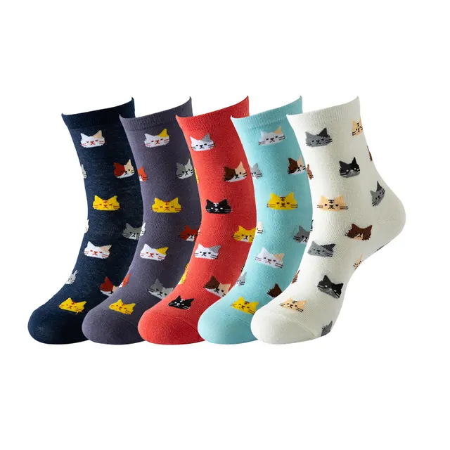 Women's Fashion Casual Print Long Socks Colorful Multiheaded Cat - Shop at LoveMi
