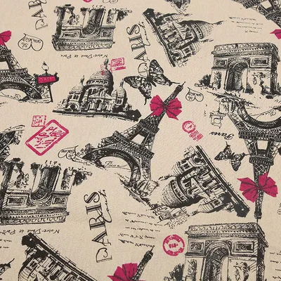 Cotton And Hemp Cloth Plant Tower Series Thickened Printed Fabric Storage Cloth Bow Iron Tower - Shop at LoveMi