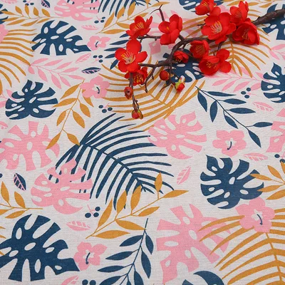 Cotton And Hemp Cloth Plant Tower Series Thickened Printed Fabric Storage Cloth Pink Turtle Back Bamboo - Shop at LoveMi