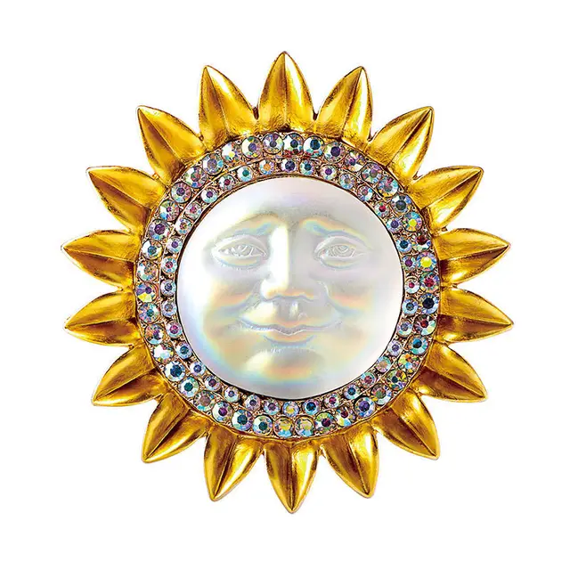 Heavy Industry Sun Smiley Face Brooch Alloy Baroque Clothing Accessories White Diamond - Shop at LoveMi