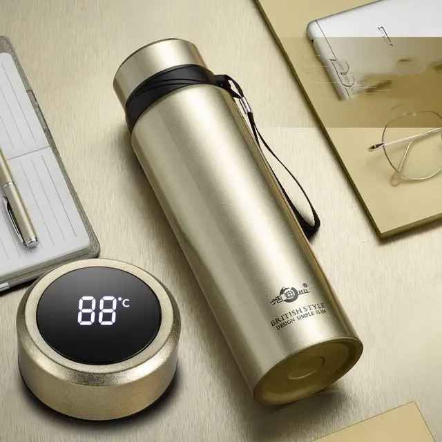 Smart Thermos Cup Large Capacity Water Stainless Steel Tea Outdoor Portable Kettle Gold - Shop at LoveMi