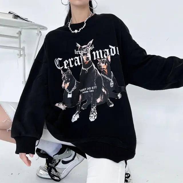 Retro Washed Old Round Neck Sweater Woman Black - Shop at LoveMi