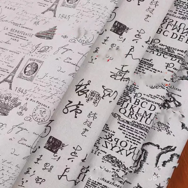 English Monochrome Printed Clothing Luggage Cotton Hemp Cloth Newspaper - Shop at LoveMi