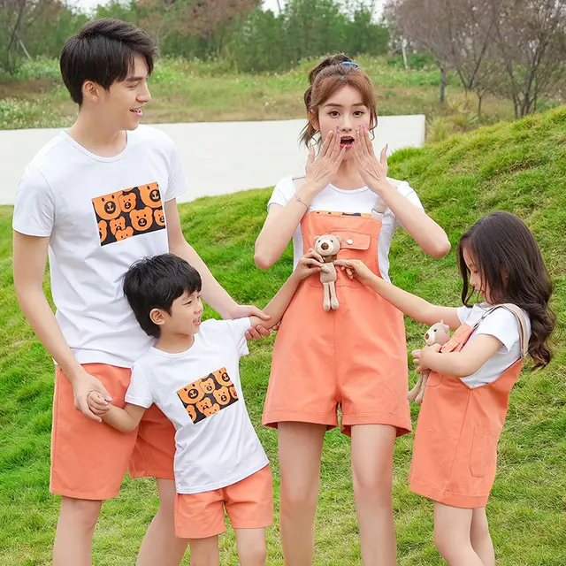 New Tide A Family Of Three Four Cotton T shirt Short Sleeve Suspenders Suit White Suit - Shop at LoveMi