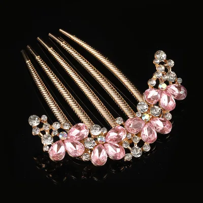 Alloy Water Drill Comb Comb Palace Style Women's Five tooth Comb Pink - Shop at LoveMi