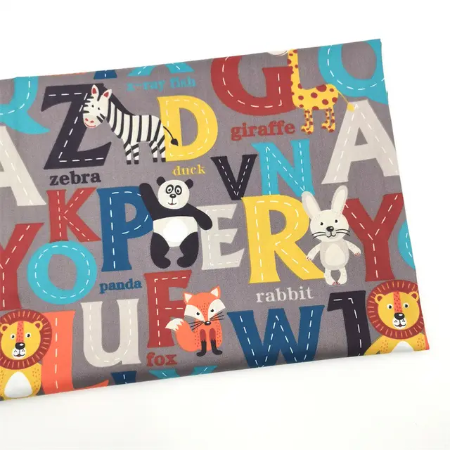 Alphabet Cartoon Animal Pure Cotton Twill Cloth Children's Bedding Clothing Blanket Fabric Grey - Shop at LoveMi