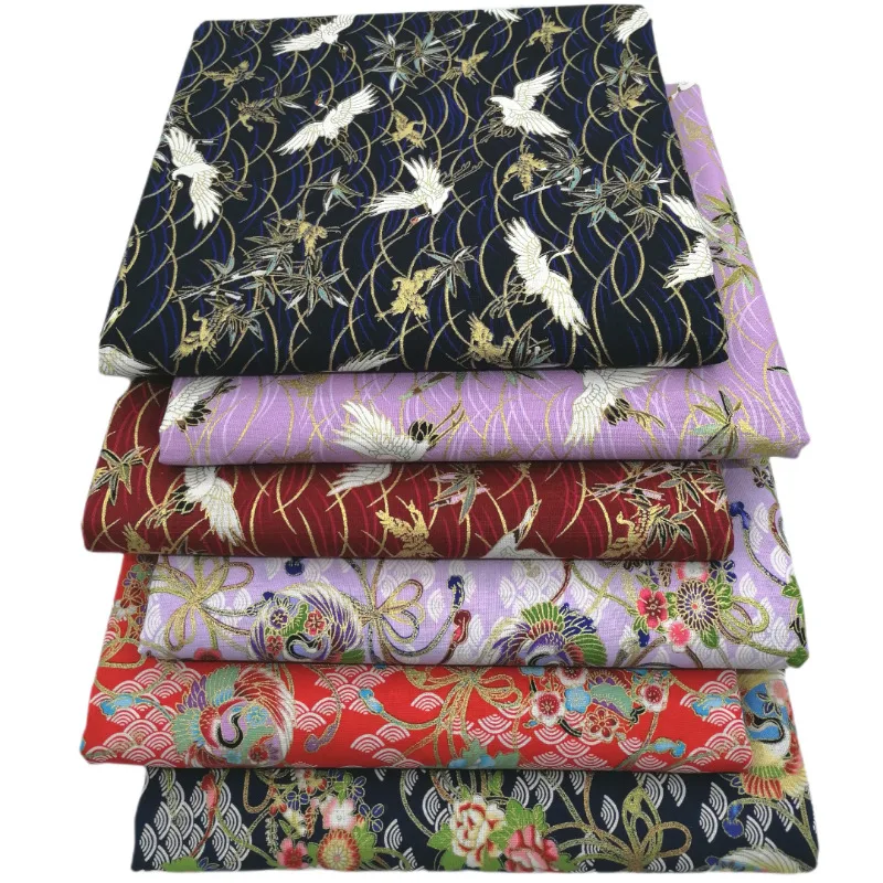 Japanese Style Hot Gold Printing Cloth Fairy Crane Peacock DIY Handmade Patchwork 6Pieces 48X48Cm - Shop at LoveMi
