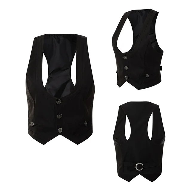 Fashion Solid Color U neck Vest Cardigan Black - Shop at LoveMi