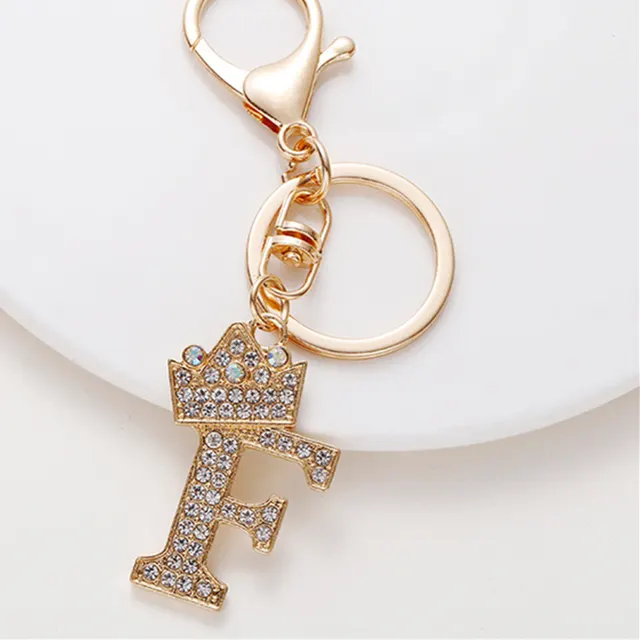 Metal Diamond encrusted 26 English Crown Alphabet Keychain F - Shop at LoveMi