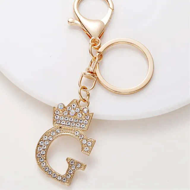 Metal Diamond encrusted 26 English Crown Alphabet Keychain G - Shop at LoveMi
