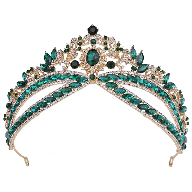 Wedding Crown Headdress Bridal Rhinestone Wedding Style Crown Accessories Gold White Green - Shop at LoveMi