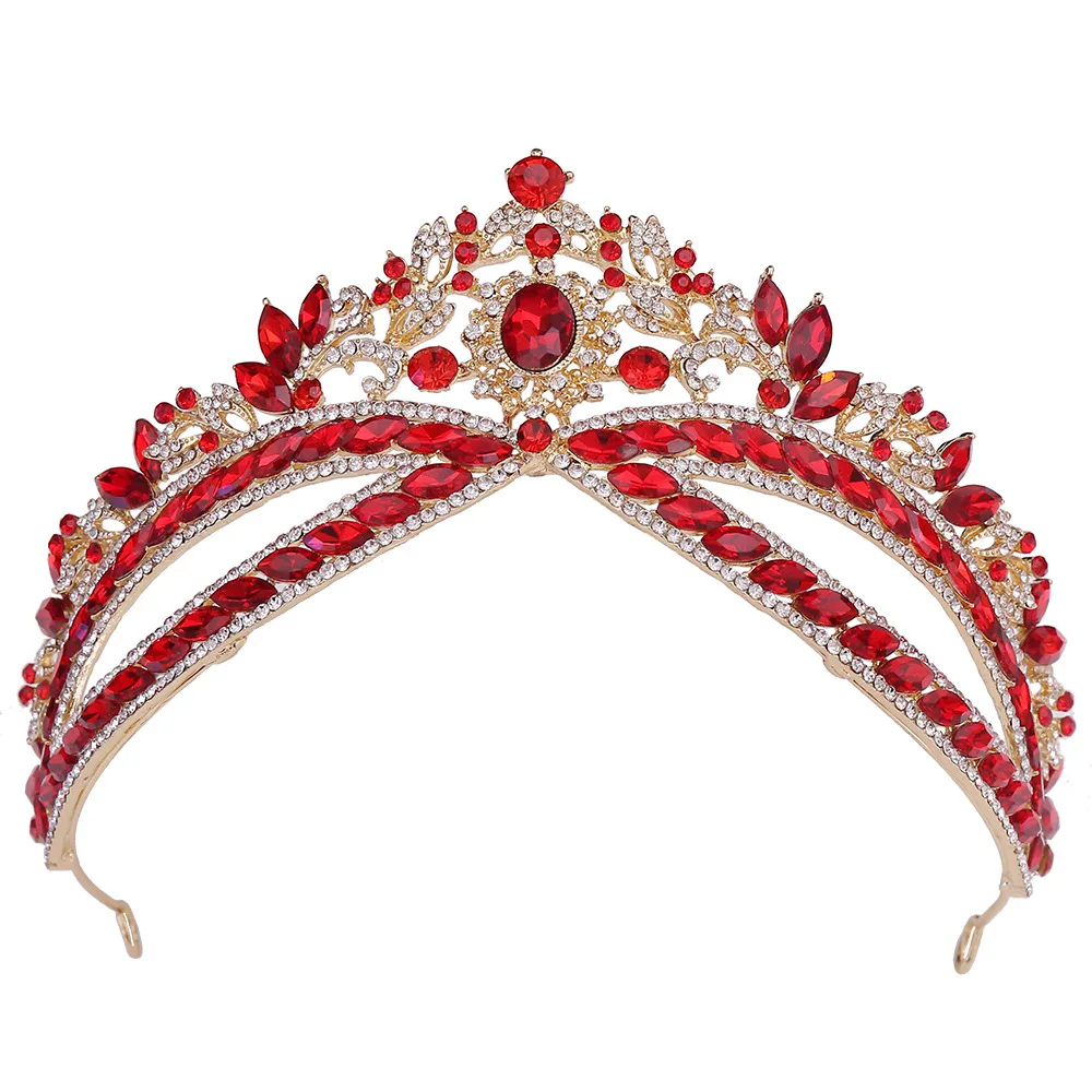 Wedding Crown Headdress Bridal Rhinestone Wedding Style Crown Accessories - Gold White Red