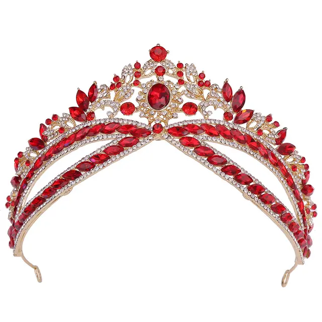 Wedding Crown Headdress Bridal Rhinestone Wedding Style Crown Accessories Gold White Red - Shop at LoveMi
