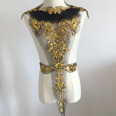 Gold Sequin Flower Gauze Embroidery Cloth Stick Dance Clothes Decorative Accessories Black - Shop at LoveMi