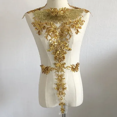 Gold Sequin Flower Gauze Embroidery Cloth Stick Dance Clothes Decorative Accessories Gold - Shop at LoveMi