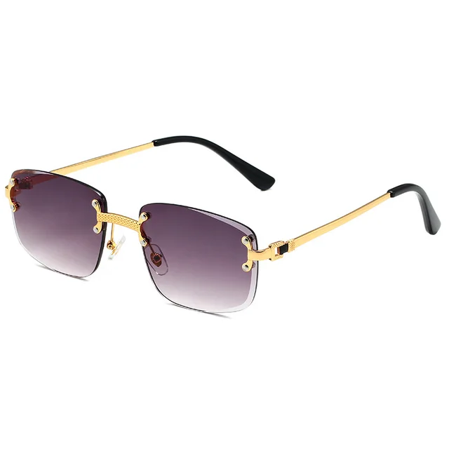 Square European And American Frameless Cutting Sunglasses Gold Frame Gradient Gray - Shop at LoveMi