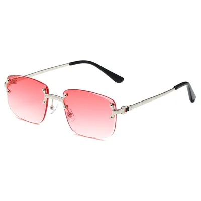 Square European And American Frameless Cutting Sunglasses Golden Frame Red - Shop at LoveMi