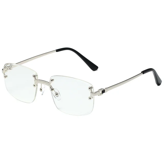 Square European And American Frameless Cutting Sunglasses Silver Framed White Sheet - Shop at LoveMi