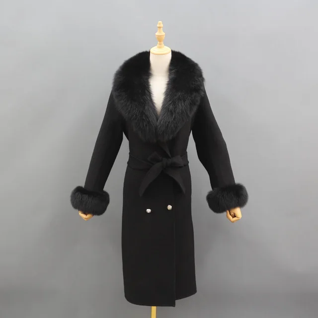 Fox Fur Leader Mouth Detachable Green Fruit Collar Double sided Coat Black - Shop at LoveMi