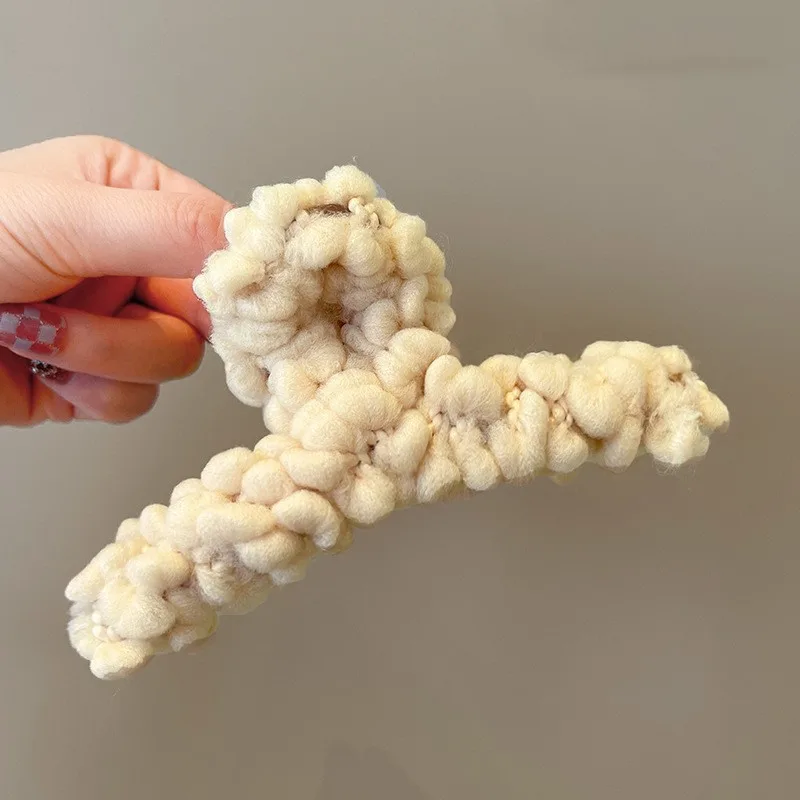 Back Head Curling Hair Simple Temperament Wool Hair Clip Beige White - Shop at LoveMi