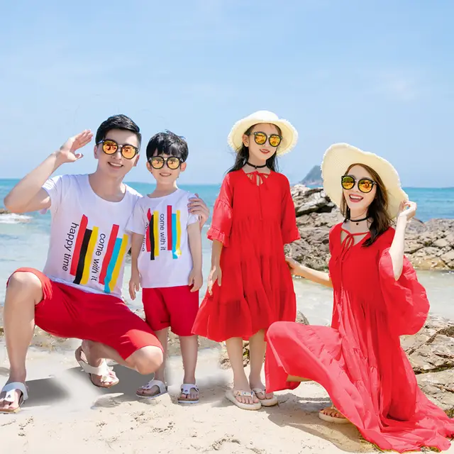 Parent child Culottes Summer A Family Of Three Four Seaside Vacation Photo Loose Beach Dress Family Suit Female Dress - Shop at LoveMi