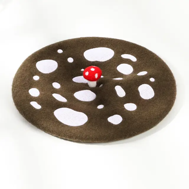 Women's Autumn And Winter Korean Version Versatile Mushroom Hat Embroidery Coffee - Shop at LoveMi