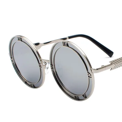 Round Frame Resin Fashion Metal Sunglasses C4 Silver - Shop at LoveMi