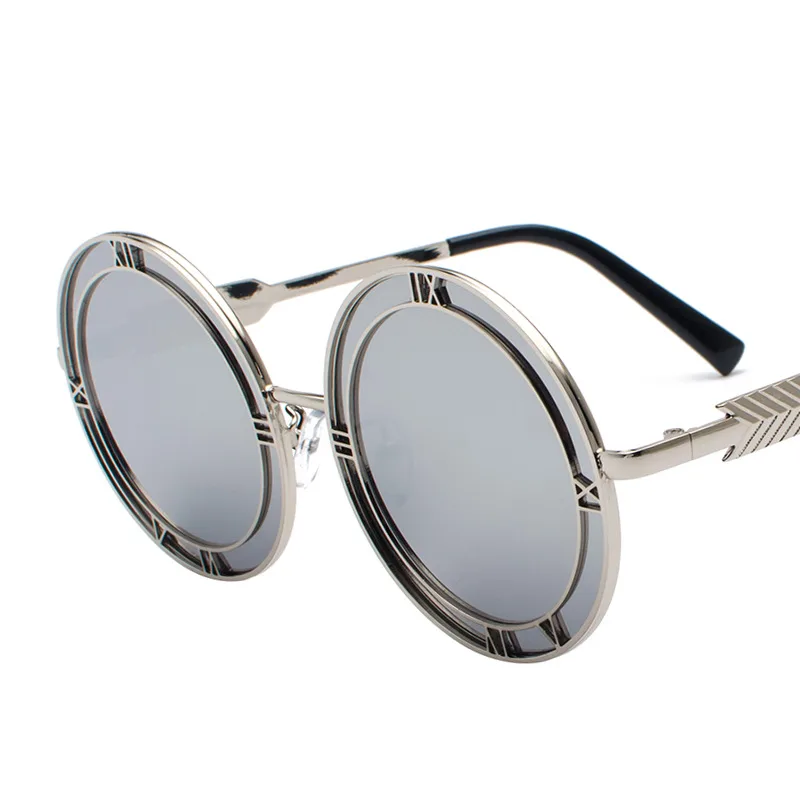 Round Frame Resin Fashion Metal Sunglasses - C4 Silver