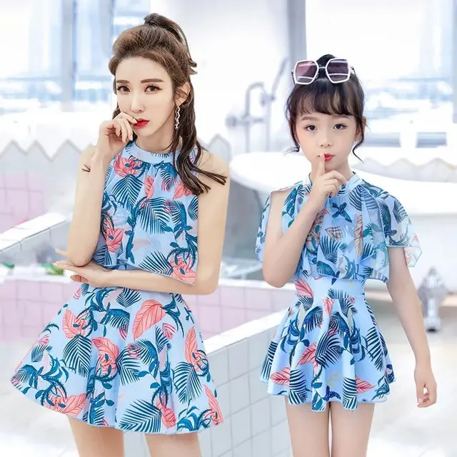 Mother And Daughter With The Same Paragraph To Cover The Belly Thin Swimsuit Set Blue - Shop at LoveMi