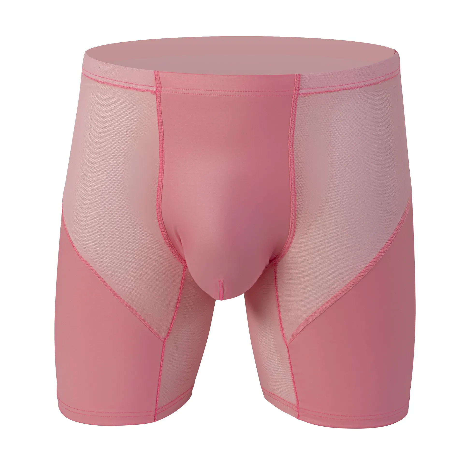 Men's Fashion Casual Patent Leather Transparent Mesh Shorts - Pink