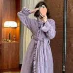 Flannel Nightgown Women Mid Length Thickened Vintage - Purple