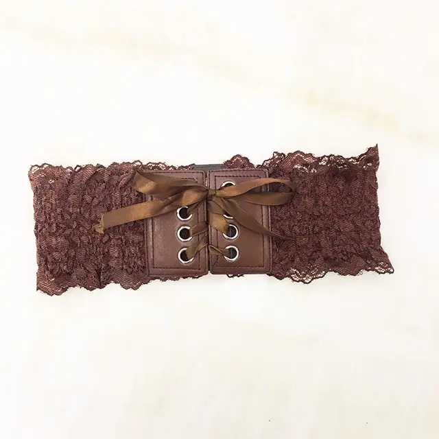 Lace Elastic Decorative Waistband Single Lap Coffee - Shop at LoveMi
