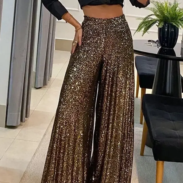 Women's Fashion Solid Color High Waist Straight Wide Leg Pants Dark Brown - Shop at LoveMi