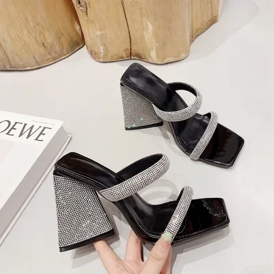 Wearing Women's Summer Square headed Thick Heel Sandals Black - Shop at LoveMi